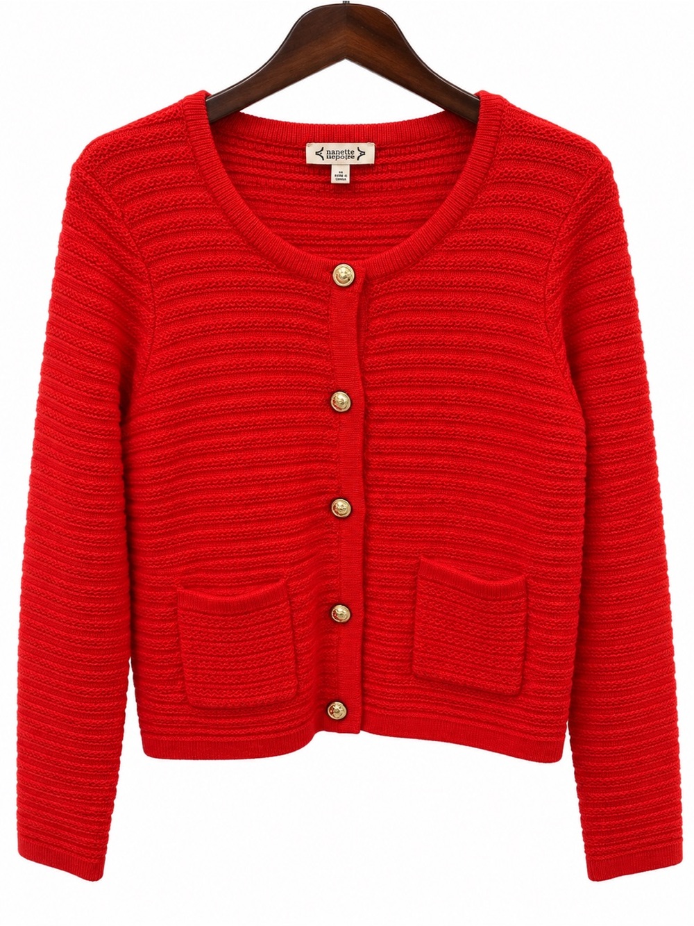 Nanette Lepore Vibrant Red Ribbed Button Cardigan